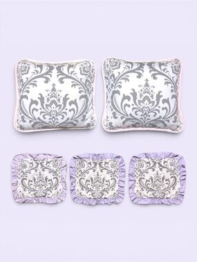 5 Pillows Carousel Designs 3 Lilac & Gray Damask Pillow Squares & 2 Pink & Gray